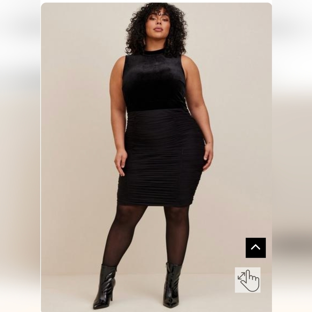 Torrid Velvet Mesh Ruched Bodycon Dress, Evening Wear Cocktail Dress Plus Sz 24
